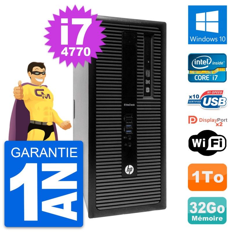 HP EliteDesk 800 G1 Desktop PC - Intel i7-4770, 32GB RAM, 1TB HDD, Windows 10, WiFi