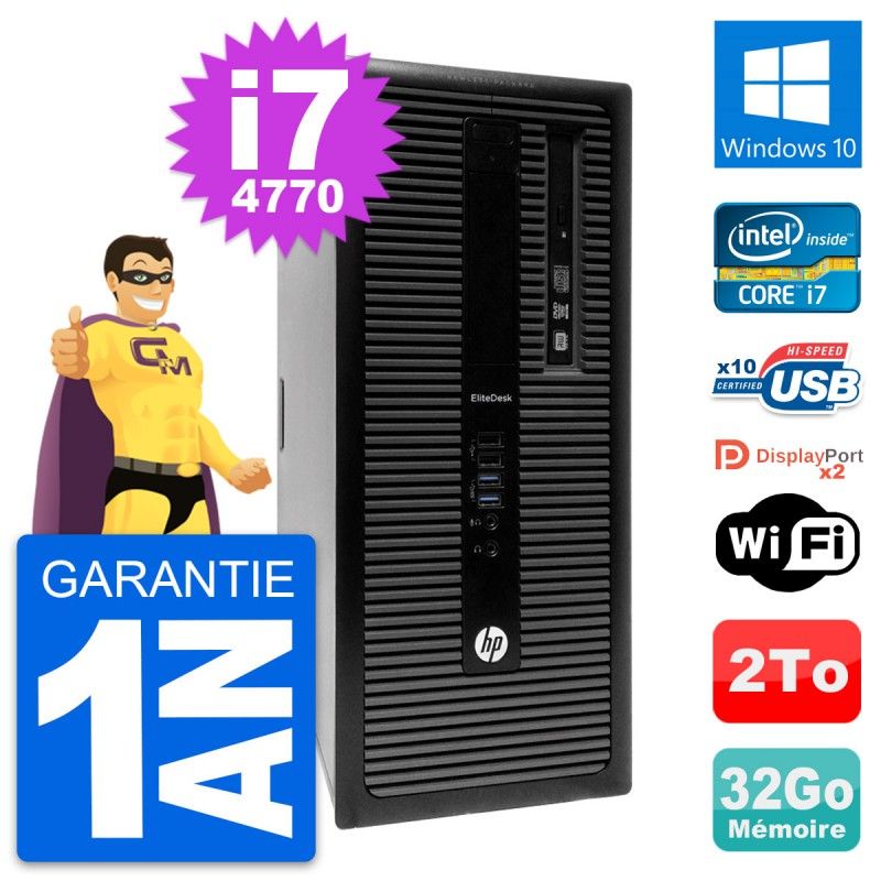 HP EliteDesk 800 G1 Desktop Computer - Intel i7-4770, 32GB RAM, 2TB HDD, Windows 10, WiFi