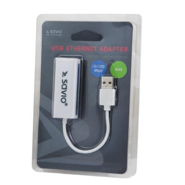 Savio USB-RJ45 Adapter, White