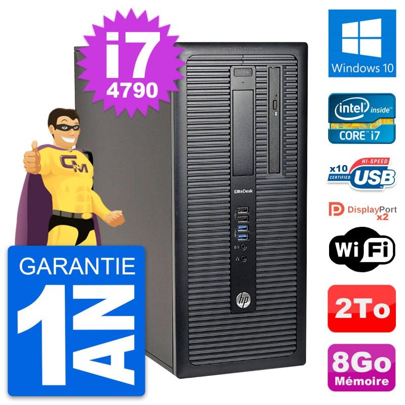 HP EliteDesk 800 G1 Desktop Computer - Intel i7-4790, 8GB RAM, 2TB HDD, Windows 10, WiFi