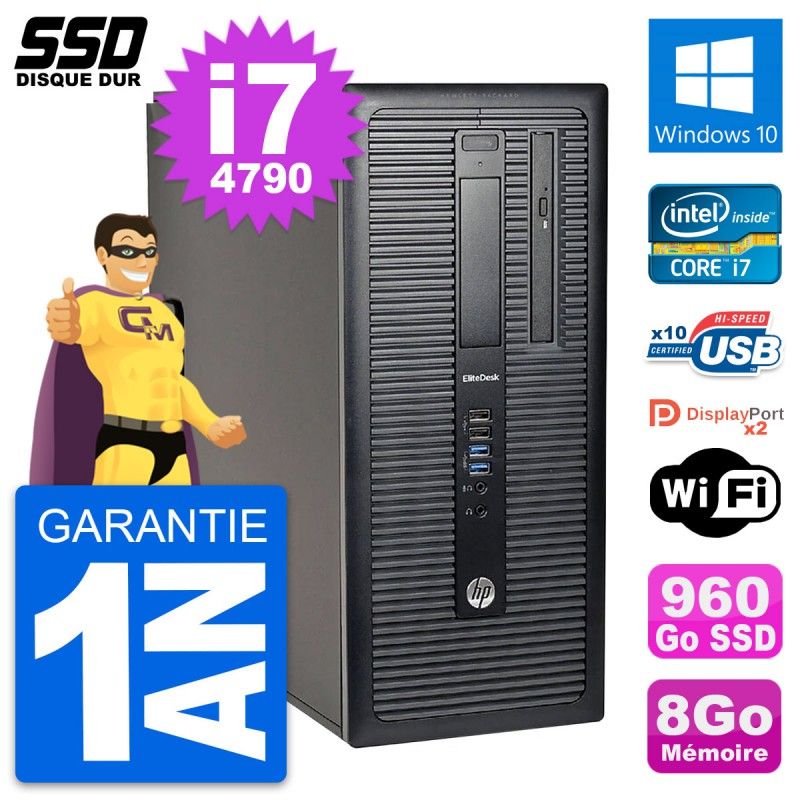 HP EliteDesk 800 G1 Desktop PC - Intel Core i7, 8GB RAM, 960GB SSD, Windows 10, WiFi