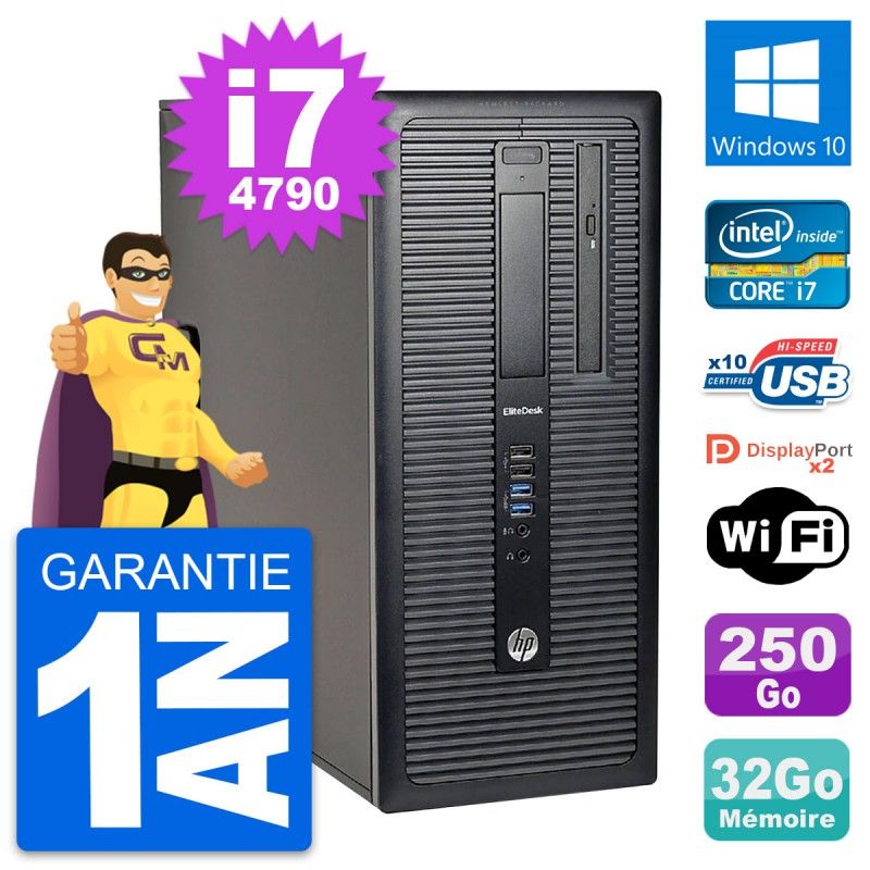 HP EliteDesk 800 G1 Desktop PC - Intel i7-4790, 32GB RAM, 250GB SSD, Windows 10, WiFi