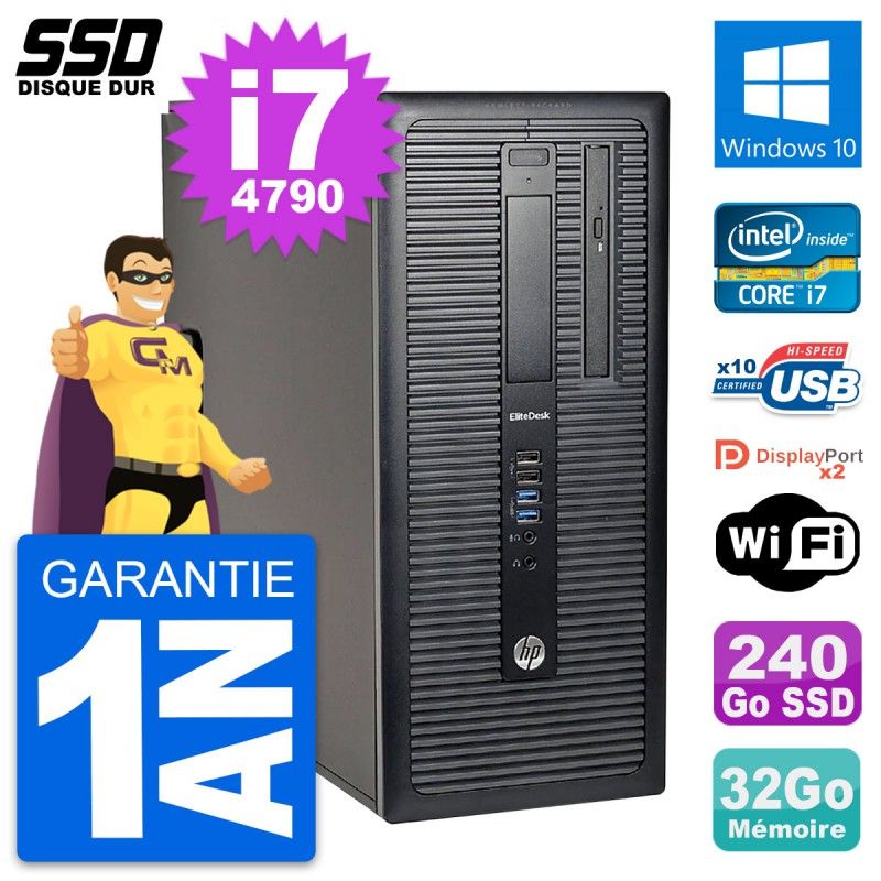 HP EliteDesk 800 G1 Desktop PC - Intel i7-4790, 32GB RAM, 240GB SSD, Windows 10, WiFi