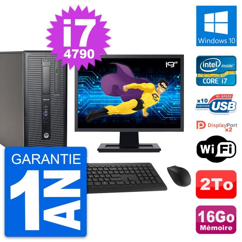 HP EliteDesk 800 G1 Desktop PC - 19" Screen, Intel i7-4790, 16GB RAM, 2TB Hard Drive, Windows 10