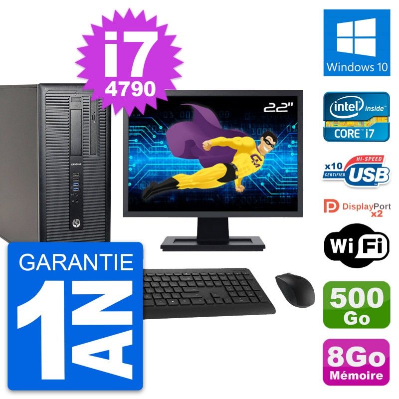 HP EliteDesk 800 G1 22-inch Desktop PC - Intel i7, 8GB RAM, 500GB Hard Drive, Windows 10