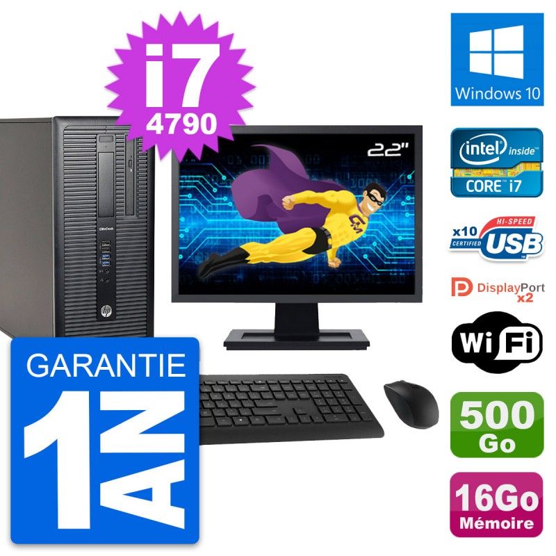 HP EliteDesk 800 G1 Desktop PC - 22" Screen, Intel i7-4790, 16GB RAM, 500GB Hard Drive