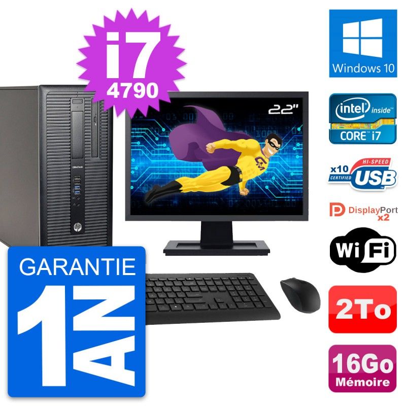 HP EliteDesk 800 G1 22" Screen Intel i7-4790 16GB RAM 2TB HDD Windows 10 WiFi