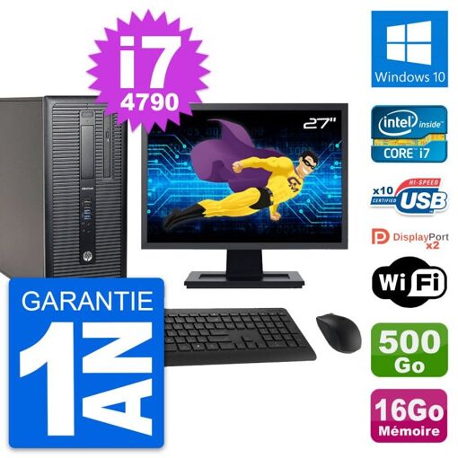 HP EliteDesk 800 G1 Desktop Computer, 27" Screen, Intel i7-4790, 16GB RAM, 500GB HDD