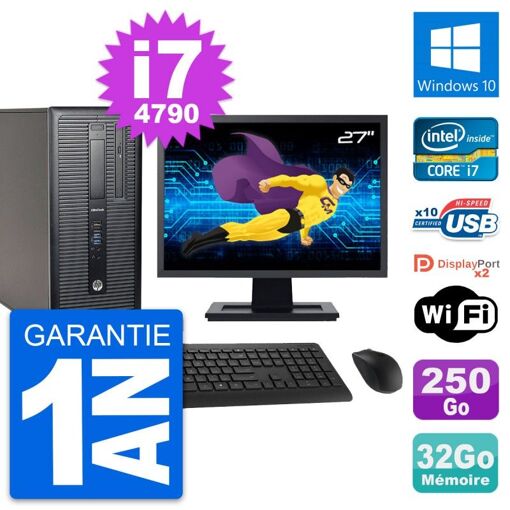 HP EliteDesk 800 G1 Desktop PC - 27" Screen, Intel i7-4790, 32GB RAM, 250GB SSD, Windows 10, WiFi