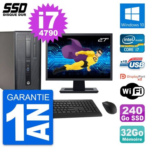 HP EliteDesk 800 G1 Desktop Computer - 27" Screen, i7-4790, 32GB RAM, 240GB SSD, Windows 10, Wifi
