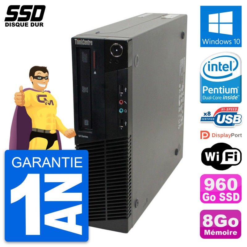 Lenovo ThinkCentre M82 SFF Desktop - Intel Pentium G630, 8GB RAM, 960GB SSD, Windows 10, WiFi