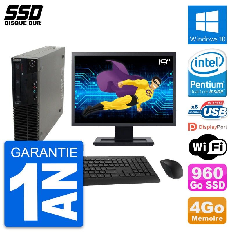 Lenovo M82 SFF Desktop Computer - 19" Screen, Intel G630, 4GB RAM, 960GB SSD, Windows 10, WiFi