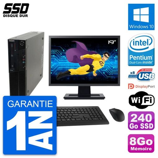 Lenovo M82 SFF Desktop Computer - 19" Screen, Intel G630, 8GB RAM, 240GB SSD, Windows 10, WiFi