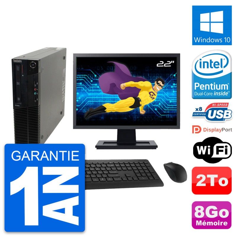Lenovo M82 SFF PC - 22" Screen, Intel G630, 8GB RAM, 2TB Hard Drive, Windows 10, WiFi
