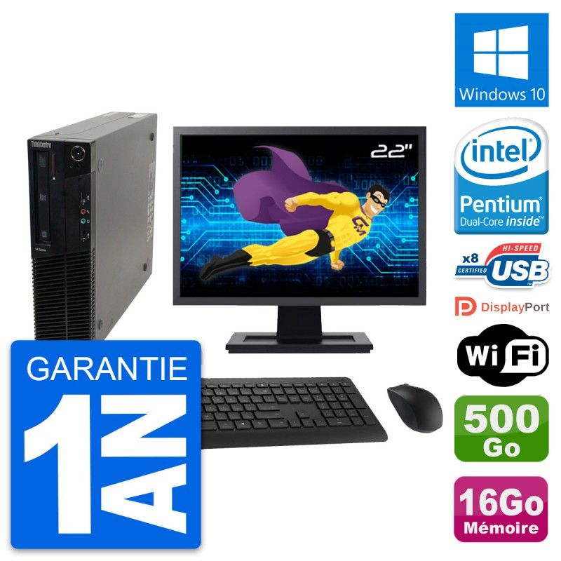 Lenovo M82 SFF Desktop PC - 22" Screen, Intel G630, 16GB RAM, 500GB HDD, Windows 10, WiFi