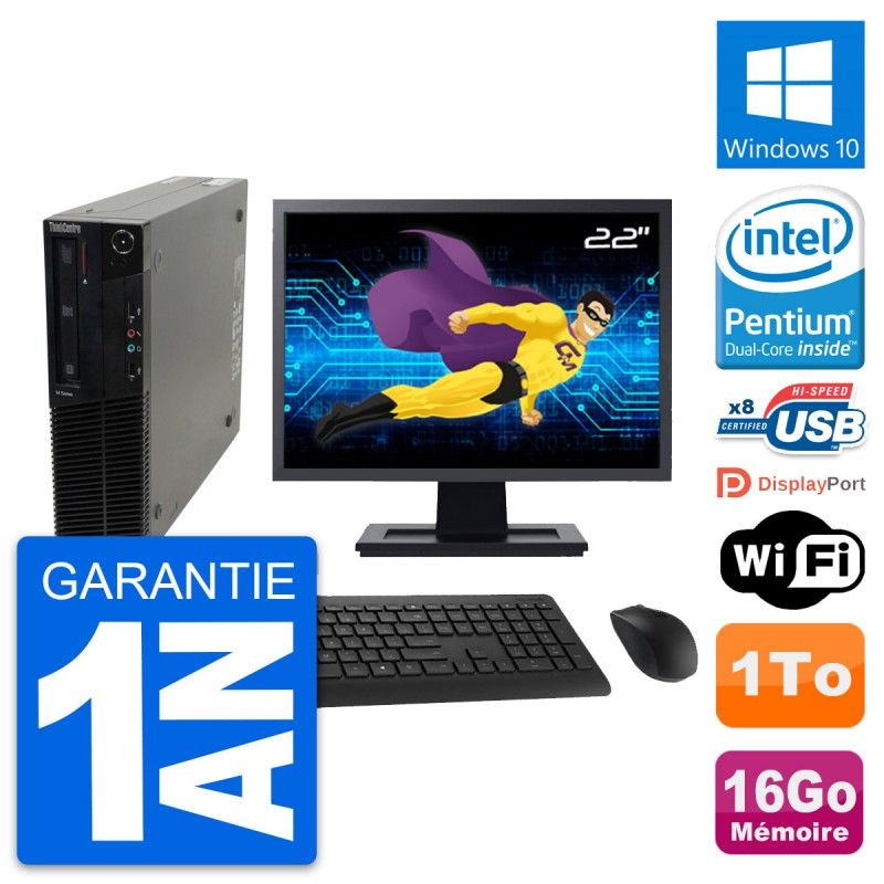 Lenovo M82 SFF PC - 22" Screen, Intel G630, 16GB RAM, 1TB HDD, Windows 10, WiFi