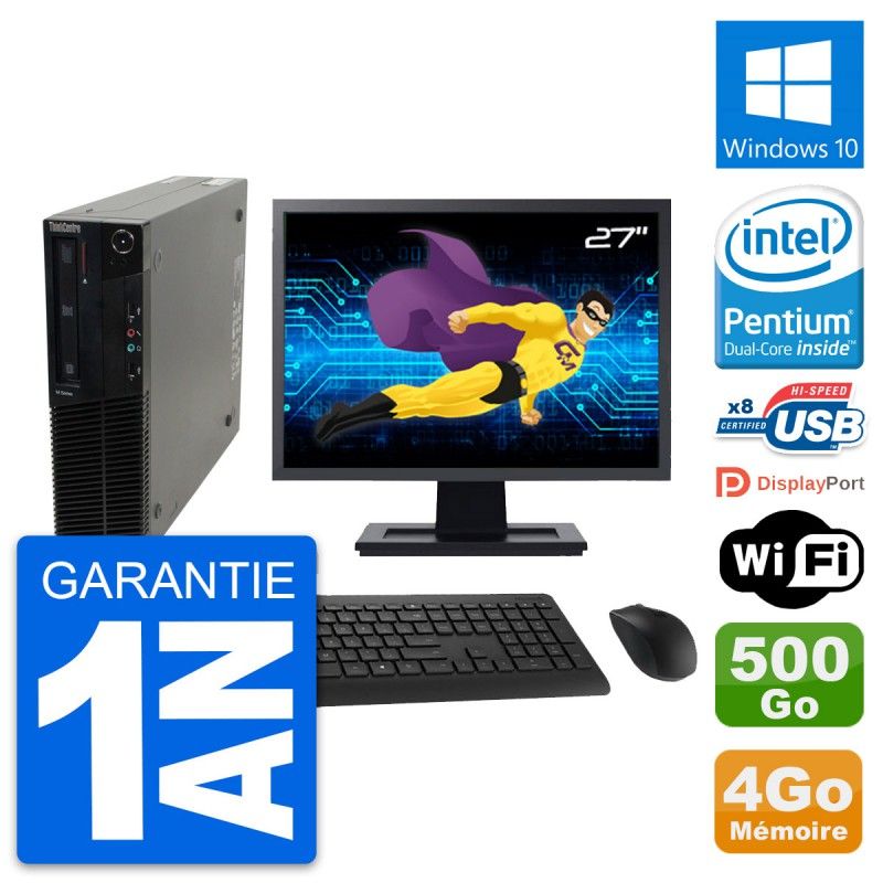 Lenovo M82 SFF Desktop Computer | 27" Screen | Intel G630 | 4GB RAM | 500GB HDD | Windows 10 | WiFi