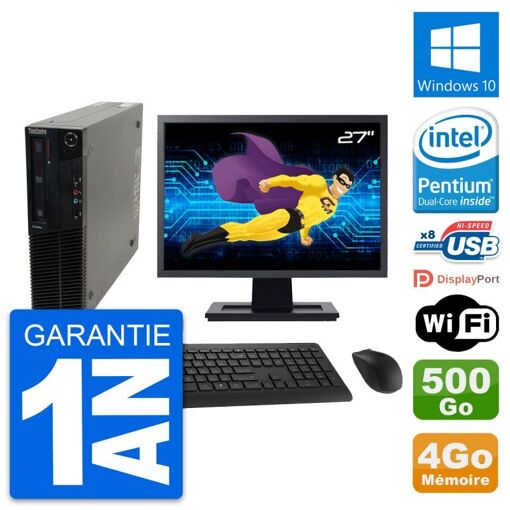 Lenovo M82 SFF Desktop Computer | 27" Screen | Intel G630 | 4GB RAM | 500GB HDD | Windows 10 | WiFi