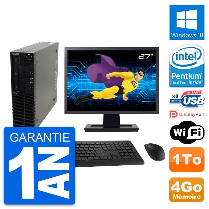Lenovo M82 SFF Desktop Computer - 27" Screen, Intel G630, 4GB RAM, 1TB HDD, Windows 10, WiFi
