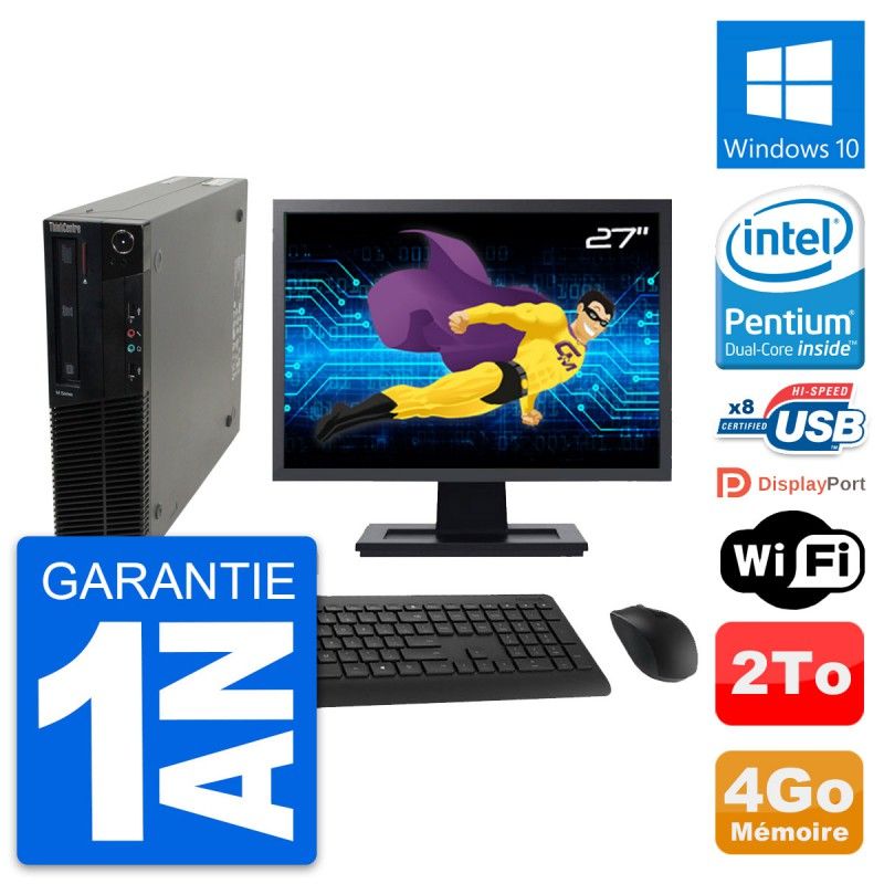 Lenovo M82 SFF Desktop Computer | 27" Screen | Intel G630 | 4GB RAM | 2TB HDD | Windows 10 | WiFi