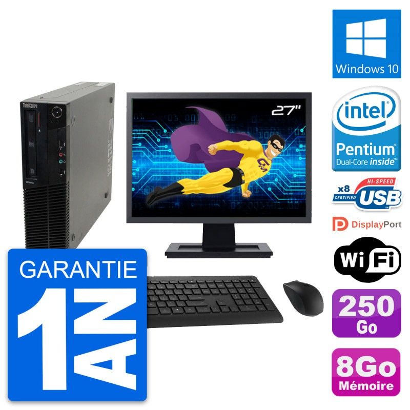 Lenovo M82 SFF Desktop Computer - 27" Screen, Intel G630, 8GB RAM, 250GB HDD, Windows 10, WiFi
