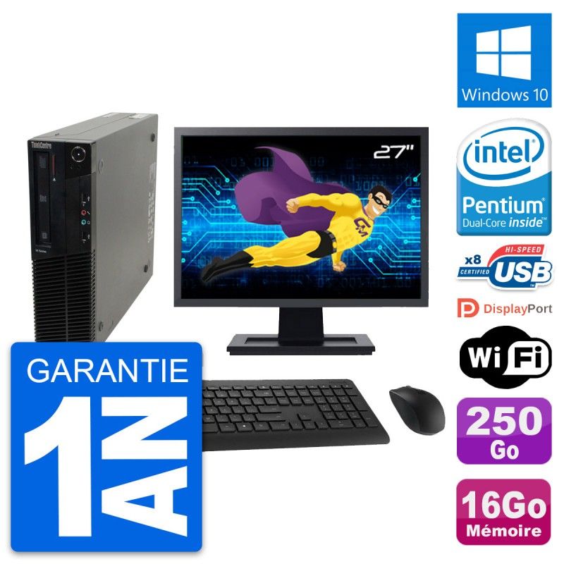Computadora de escritorio Lenovo M82 SFF - Pantalla de 27'', Intel G630, 16 GB de RAM, 250 GB HDD, Windows 10, Wifi