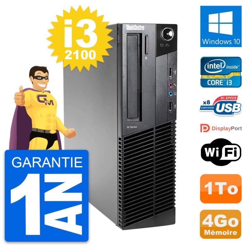 Lenovo ThinkCentre M82 SFF Desktop PC - Intel i3-2100, 4GB RAM, 1TB HDD, Windows 10, WiFi
