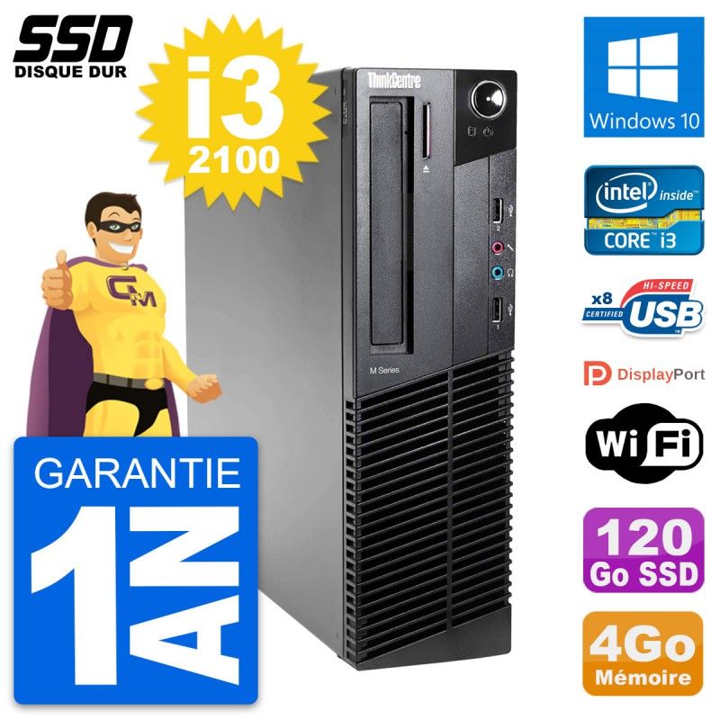 Lenovo ThinkCentre M82 SFF Desktop PC - Intel i3-2100, 4GB RAM, 120GB SSD, Windows 10, WiFi