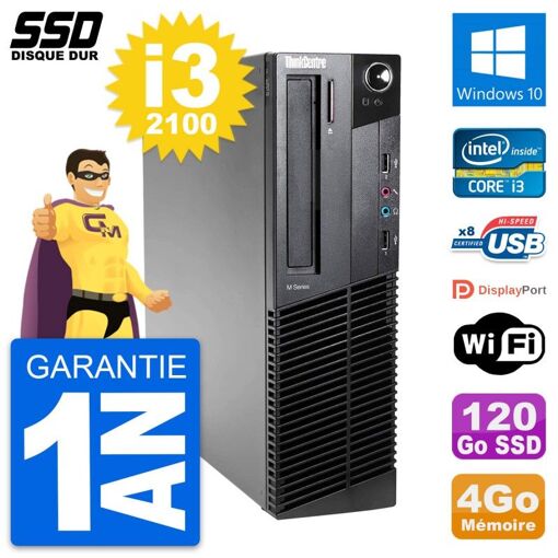 Lenovo ThinkCentre M82 SFF Desktop PC - Intel i3-2100, 4GB RAM, 120GB SSD, Windows 10, WiFi