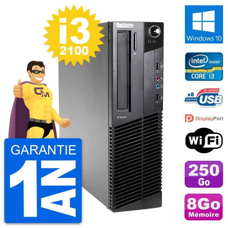 Lenovo ThinkCentre M82 SFF Desktop PC - Intel i3-2100, 8GB RAM, 250GB HDD, Windows 10, WiFi