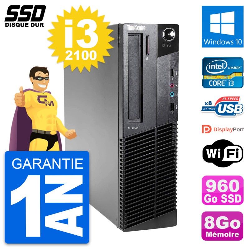 Lenovo ThinkCentre M82 SFF Desktop PC - Intel Core i3-2100, 8GB RAM, 960GB SSD, Windows 10, WiFi