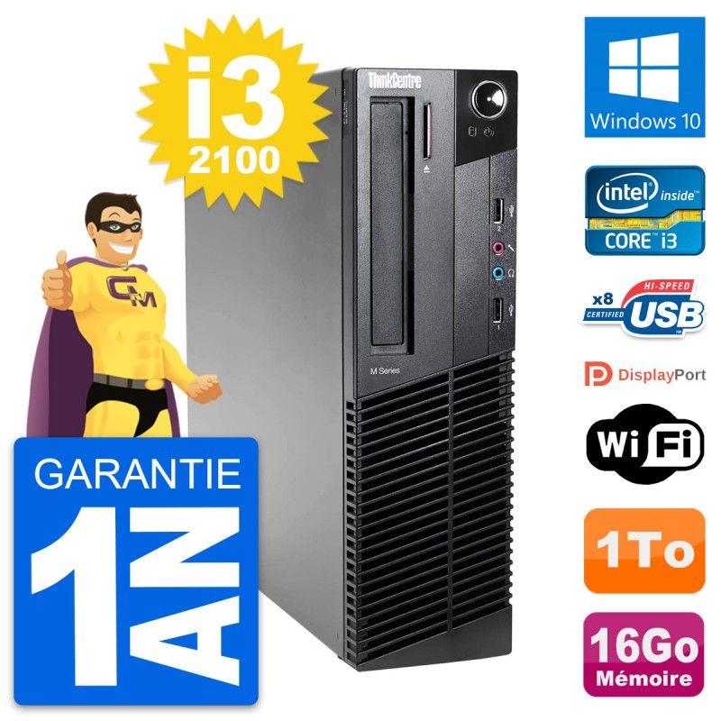 Lenovo ThinkCentre M82 SFF Desktop Computer - Intel i3-2100, 16GB RAM, 1TB HDD, Windows 10, WiFi