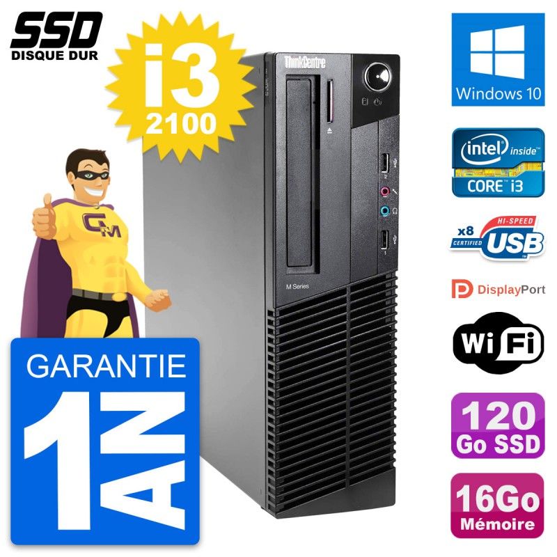Lenovo ThinkCentre M82 SFF Computer - Intel i3-2100, 16GB RAM, 120GB SSD, Windows 10, Wifi