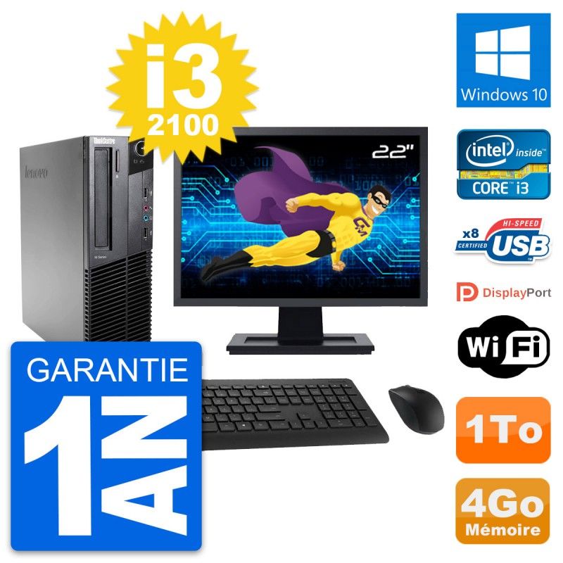 Lenovo M82 SFF PC - 22" Screen, Intel i3-2100, 4GB RAM, 1TB HDD, Windows 10, WiFi