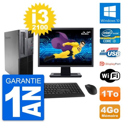 Lenovo M82 SFF PC - 22" Screen, Intel i3-2100, 4GB RAM, 1TB HDD, Windows 10, WiFi
