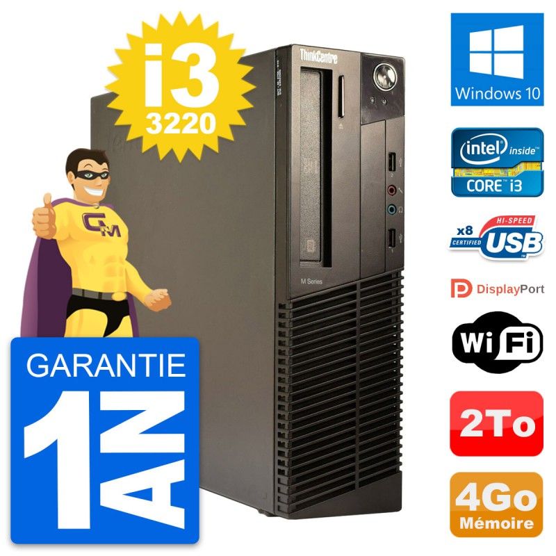 Lenovo ThinkCentre M82 SFF Computer - Intel i3-3220, 4GB RAM, 2TB Hard Drive, Windows 10, WiFi