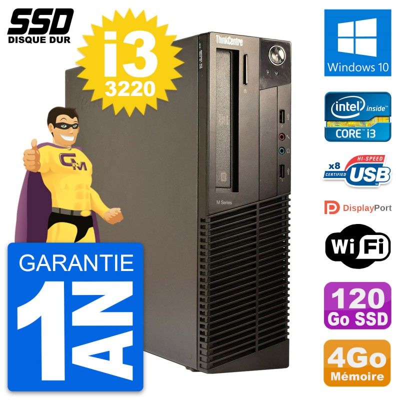 Lenovo ThinkCentre M82 SFF Desktop - Intel i3-3220, 4GB RAM, 120GB SSD, Windows 10, Wifi