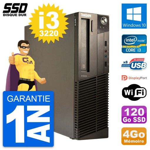 Lenovo ThinkCentre M82 SFF Desktop - Intel i3-3220, 4GB RAM, 120GB SSD, Windows 10, Wifi