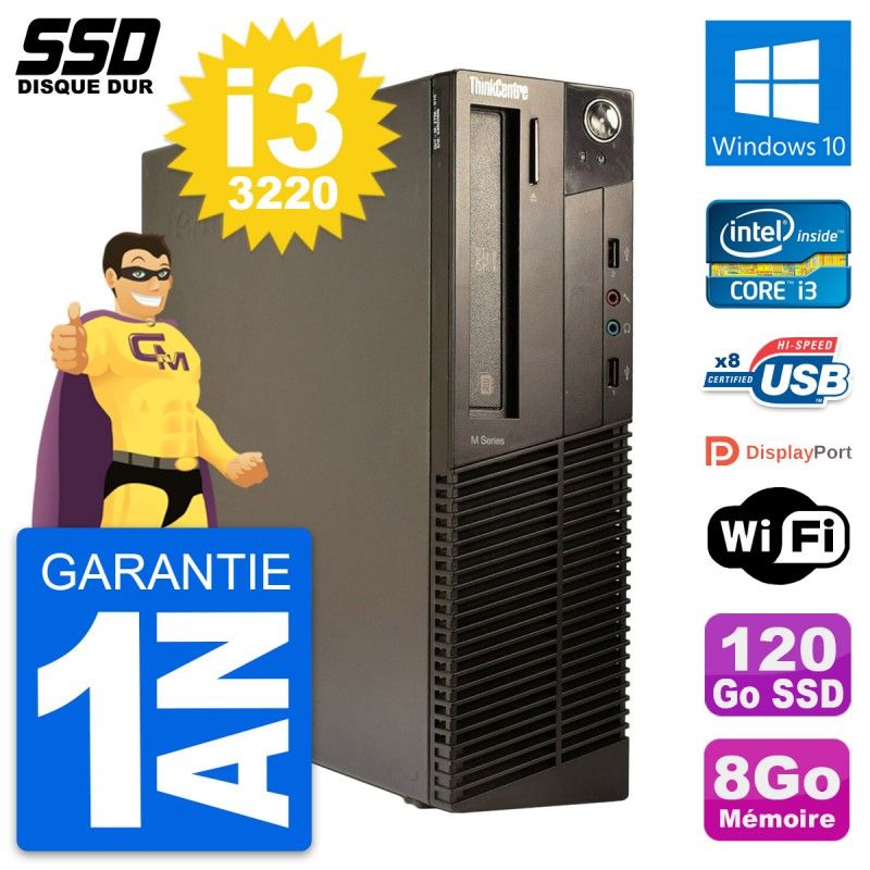 Lenovo ThinkCentre M82 SFF Desktop PC - Intel i3-3220, 8GB RAM, 120GB SSD, Windows 10, WiFi