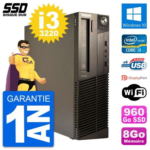 Lenovo ThinkCentre M82 SFF Desktop Computer - Intel i3-3220, 8GB RAM, 960GB SSD, Windows 10, WiFi