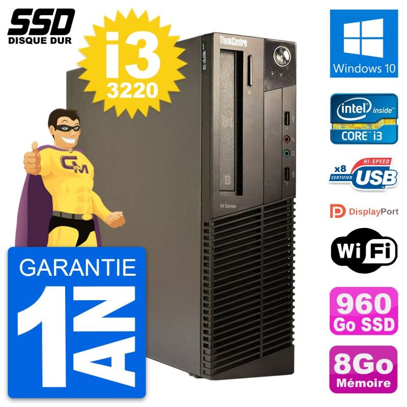 Lenovo ThinkCentre M82 SFF Desktop Computer - Intel i3-3220, 8GB RAM, 960GB SSD, Windows 10, WiFi