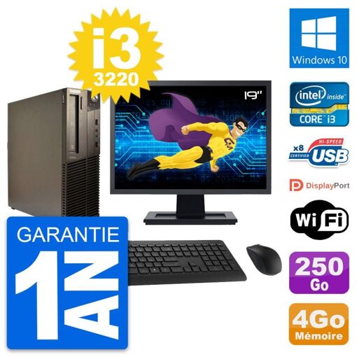 Lenovo M82 SFF Desktop Computer - 19" Screen, Intel i3-3220, 4GB RAM, 250GB HDD, WiFi