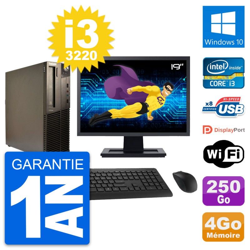 Lenovo M82 SFF Desktop Computer - 19" Screen, Intel i3-3220, 4GB RAM, 250GB HDD, WiFi