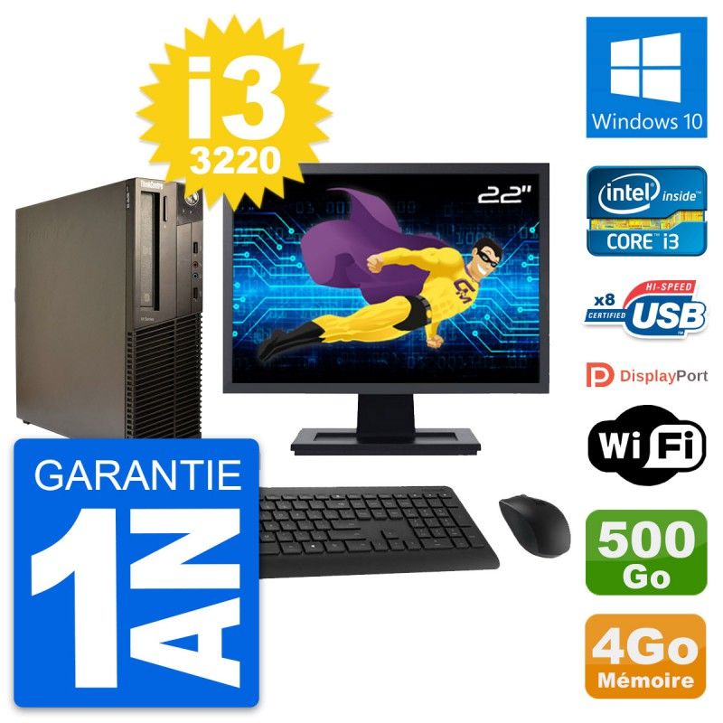 Lenovo M82 SFF Desktop PC - 22" Screen, Intel i3-3220, 4GB RAM, 500GB HDD, Windows 10, WiFi