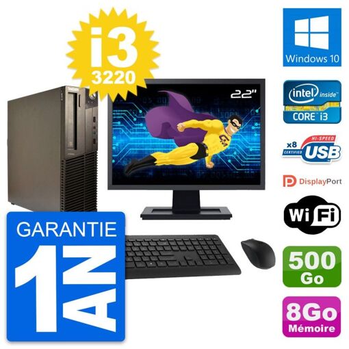 Lenovo M82 SFF Desktop Computer - 22" Screen, Intel i3-3220, 8GB RAM, 500GB HDD, Windows 10, WiFi