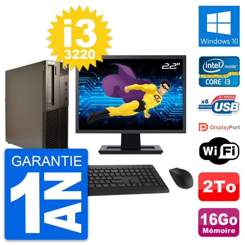 Lenovo M82 SFF Desktop Computer - 22" Screen, Intel i3-3220, 16GB RAM, 2TB HDD, Windows 10, WiFi