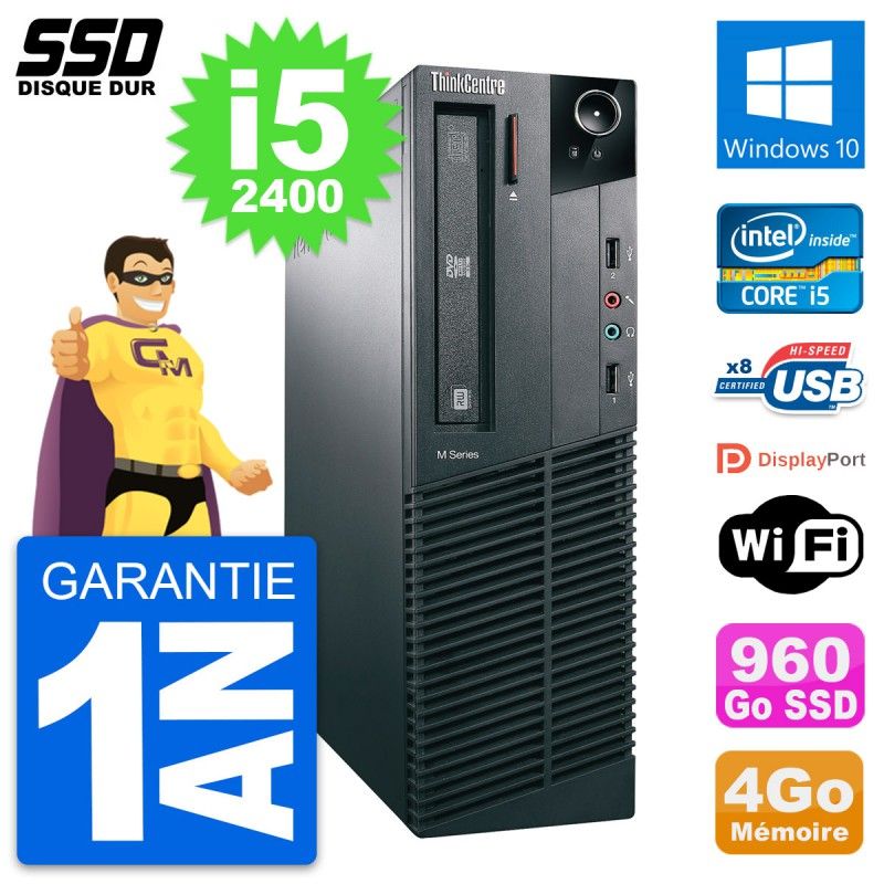 Lenovo ThinkCentre M82 SFF Desktop - Intel i5-2400, 4GB RAM, 960GB SSD, Windows 10, Wifi