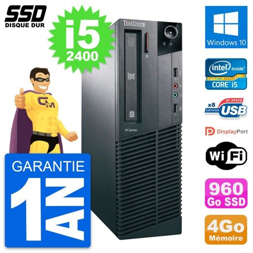 Lenovo ThinkCentre M82 SFF Desktop - Intel i5-2400, 4GB RAM, 960GB SSD, Windows 10, Wifi