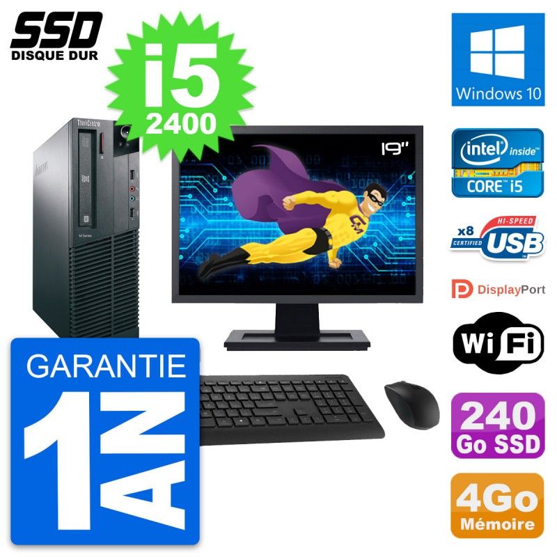 Lenovo M82 SFF Desktop Computer, 19" Screen, Intel Core i5-2400, 4GB RAM, 240GB SSD, Windows 10, WiFi