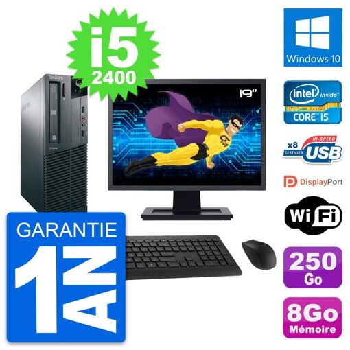 Lenovo M82 SFF Desktop Computer - 19" Screen, Intel i5-2400, 8GB RAM, 250GB HDD, Windows 10, WiFi